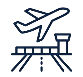 Icon of an airplane taking off over a runway