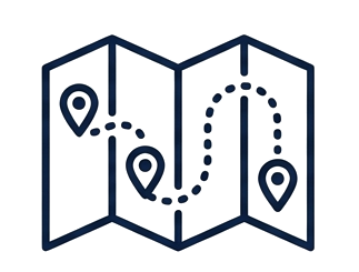 Icon of an unfolded map with a marked travel route